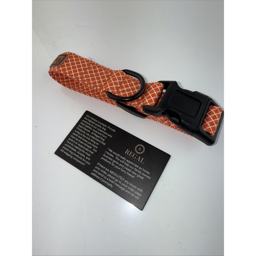 Limeloot Dog Collar Orange Buffalo Plaid Adjustable Quick Release Large New